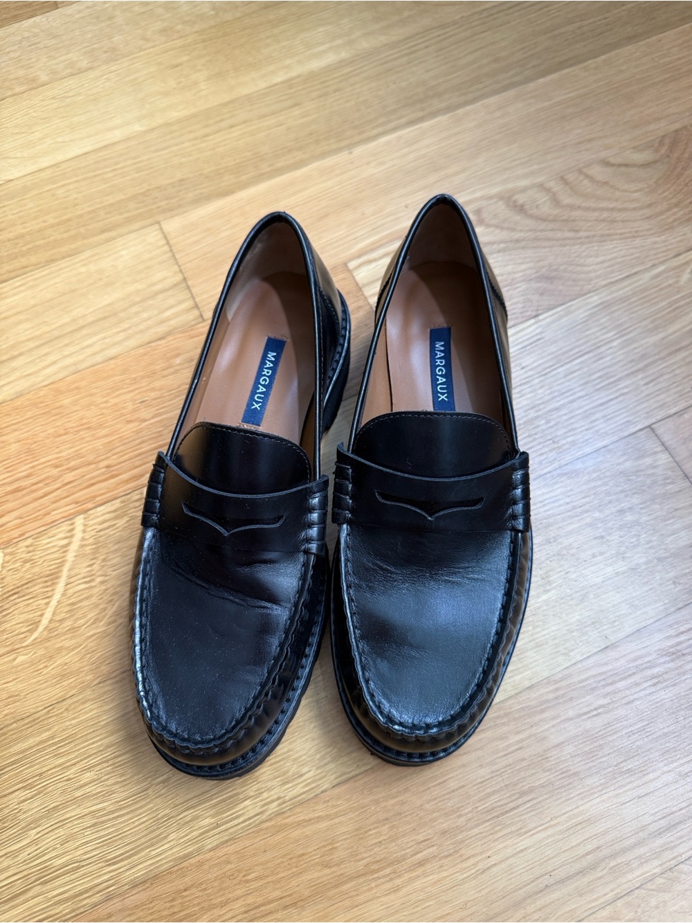 Margaux Women’s Louisa Black Leather Penny Loafers (not shiny) Sz 7